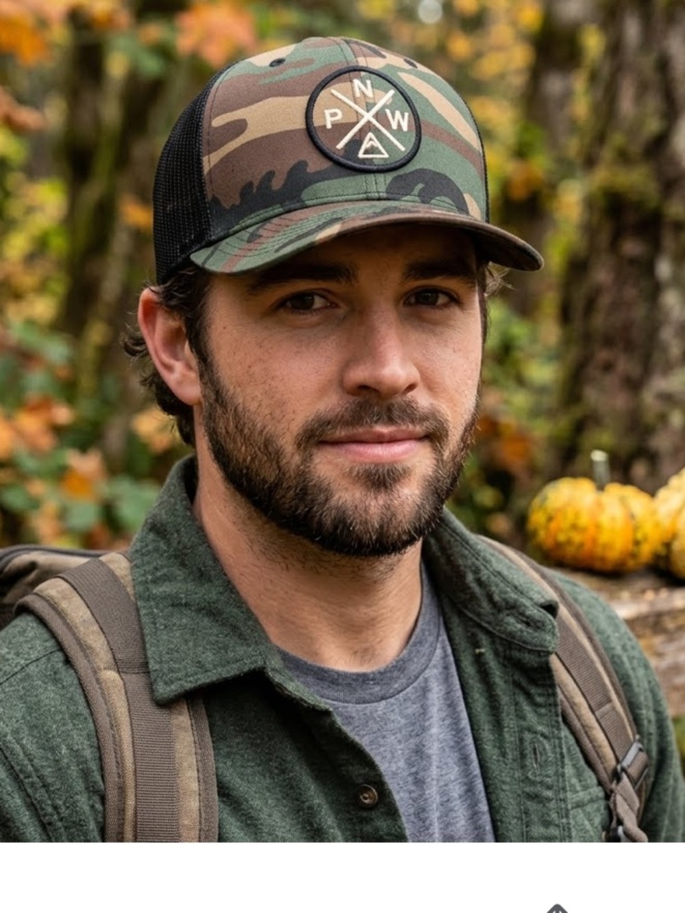 Camouflage Classic Trucker Hat with PNW Logo The Classics Brand Mesh Snap Back